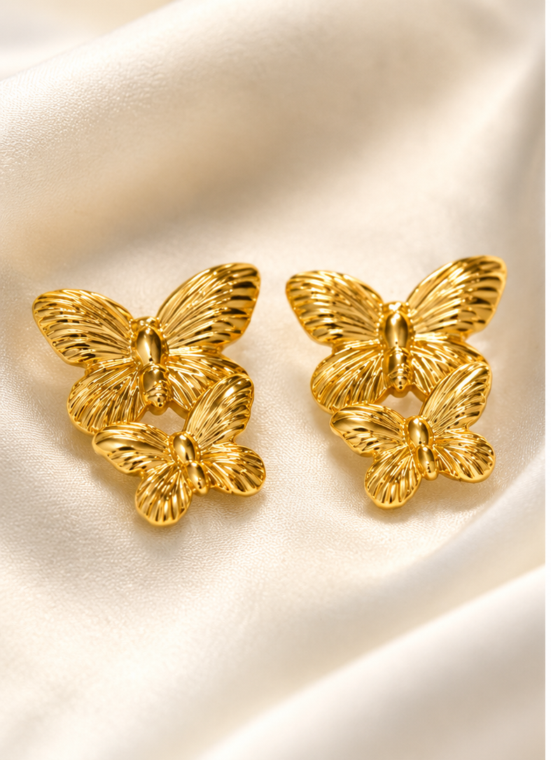 Golden Flutter Butterfly Stud Earrings – Gold Finish
