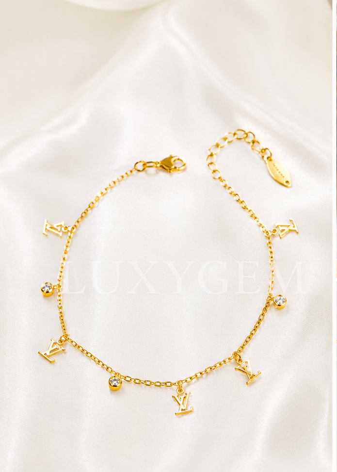 Luxygem Monogram Charm Gold-Plated Bracelet