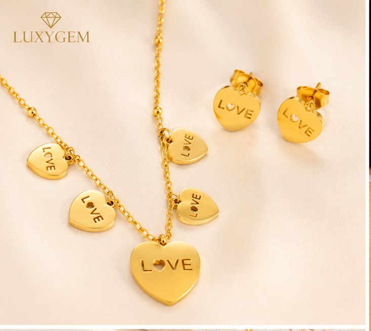 Luxygem Love Heart Charm Necklace & Earrings Set