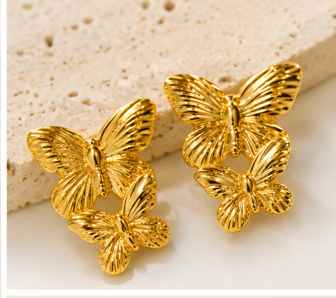 Golden Flutter Butterfly Stud Earrings – Gold Finish