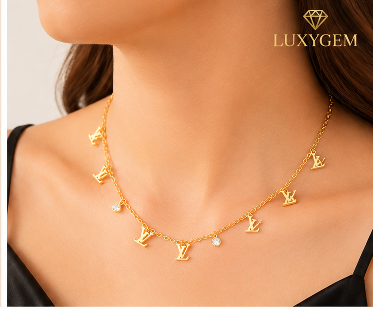 Luxygem Monogram Charm Gold-Plated Necklace