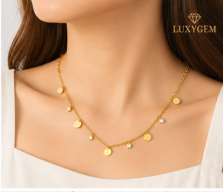 Luxygem Gold-Plated Round Charm Necklace