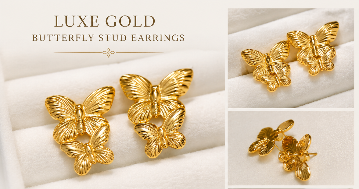 Golden Flutter Butterfly Stud Earrings – Gold Finish