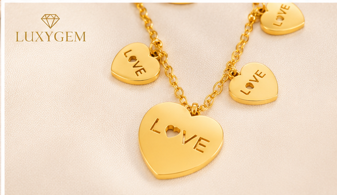 Luxygem Love Heart Charm Necklace & Earrings Set