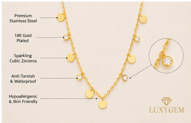 Luxygem Gold-Plated Round Charm Necklace