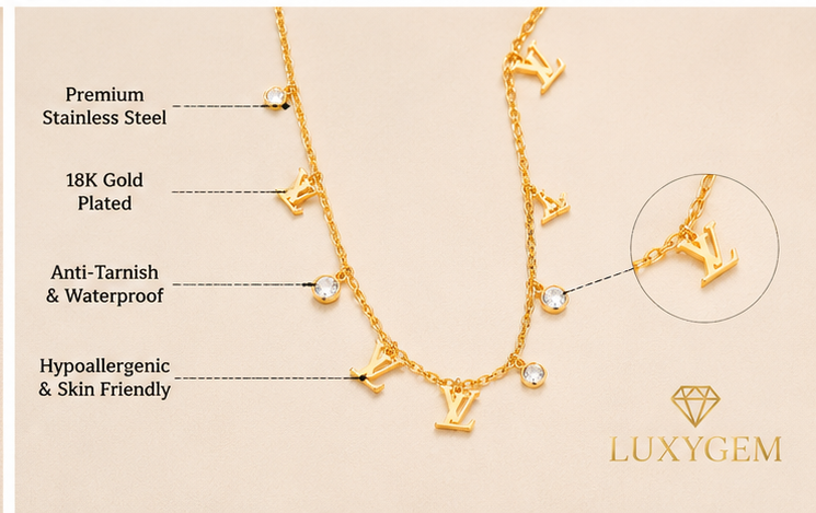 Luxygem Monogram Charm Gold-Plated Necklace