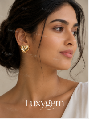 Luxygem Golden Heart Stud Earrings