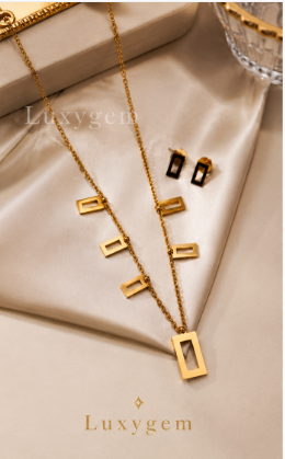 Geometric Gold-Plated Necklace & Earrings Set