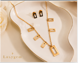 Geometric Gold-Plated Necklace & Earrings Set